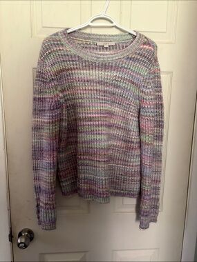 LOFT Pastel Striped Crewneck Sweater in Lavender, Mint & Pink